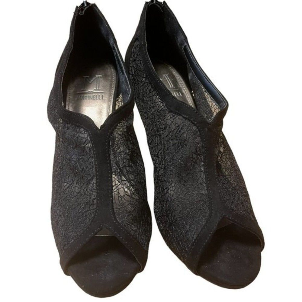 Miz Mooz Black Lace Peep-Toe Booties with Scalloped Edge